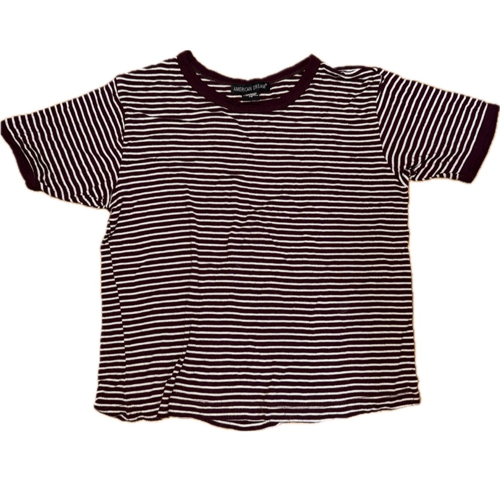 Burgundy/ Maroon & White Striped Women’s Short Sleeve T-Shirt
